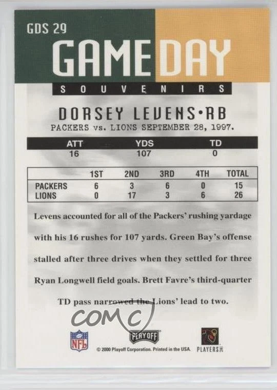 2000 Playoff Momentum Game Day Souvenirs Dorsey Levens #GDS29 - Image 2 of 2