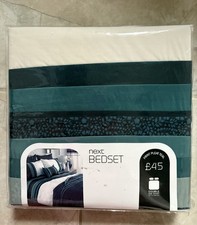 🛌 💤 NEXT Bedset Double Duvet 2 Pillowcases Print Pleat Teal BNWT RRP £45 😴💤