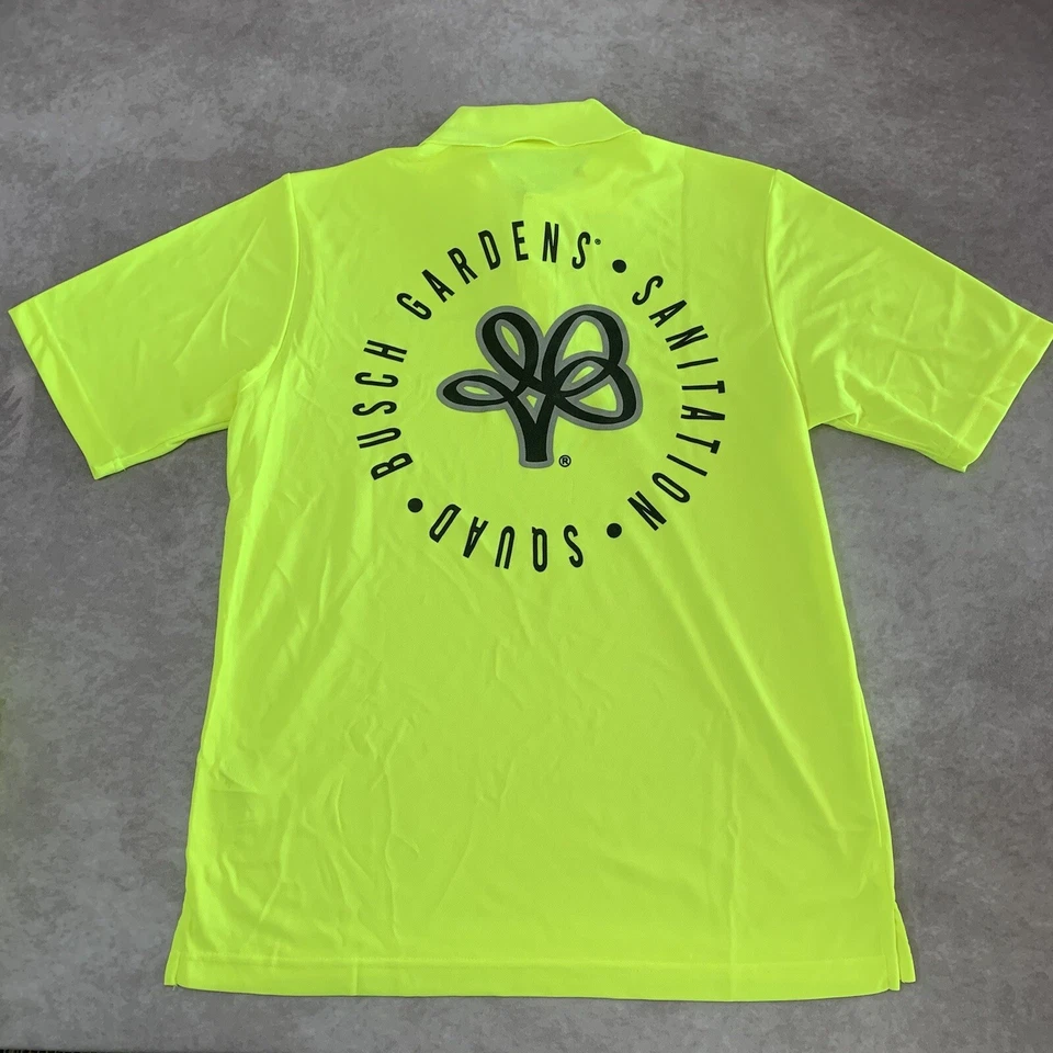2 NWT Busch Gardens Sanitation Squad Polo Shirt Size M Neon Employee Janitor  - Image 3 of 4
