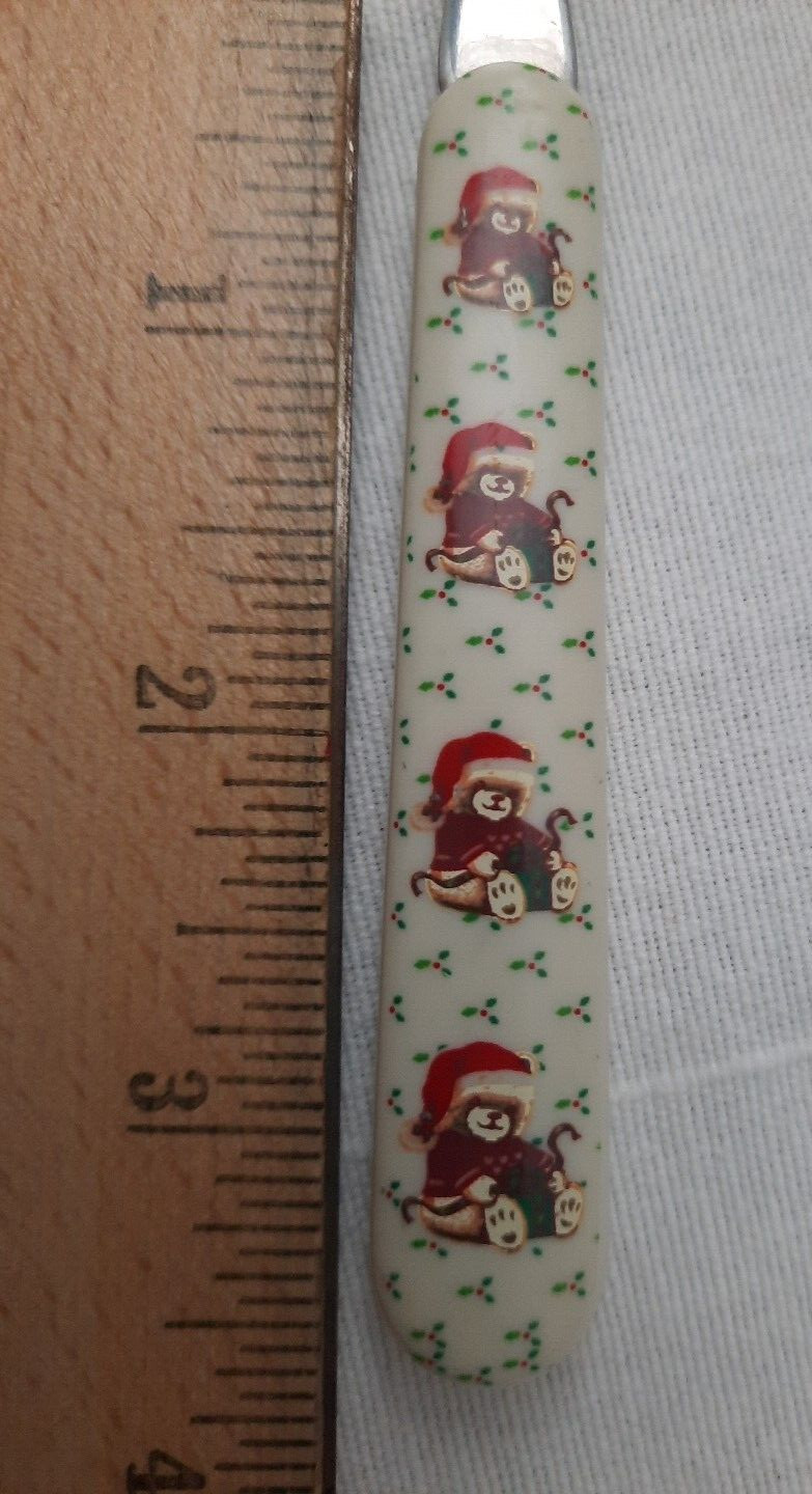 Vintage 38 Piece Lot Christmas Teddy Bears Stainless Flatware w/ Plastic Handles