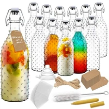 Nevlers 17 oz Dotted Swing Top Bottles (Pack of 12) | Includes Funnel, Brush