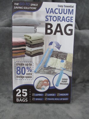 Cozy Essential Vacuum Storage Bag 25 Pieces Combo Hand Pump Included New