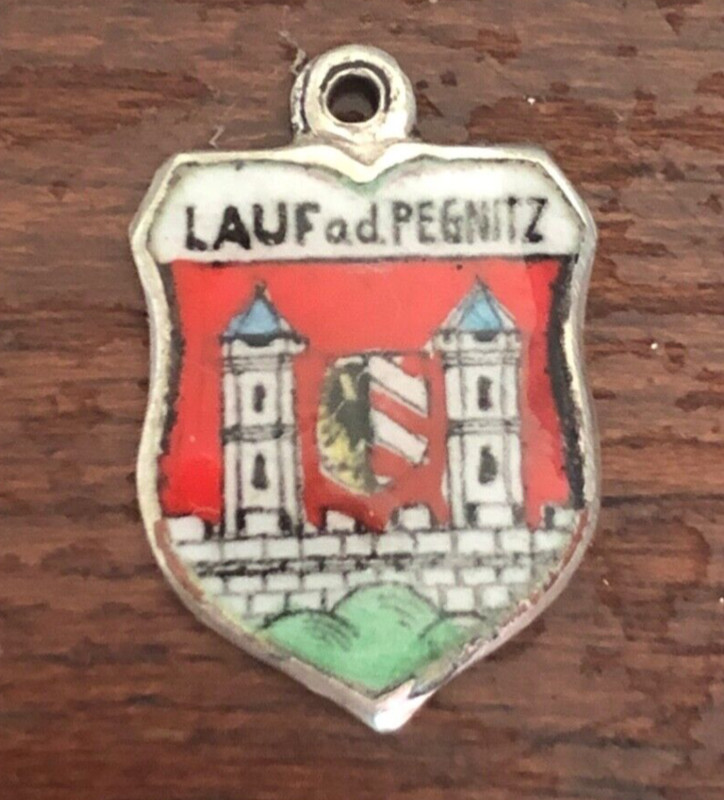 Vintage Lauf a.d. Pegnitz Germany 800 Reu Silver Enamel Shield Charm