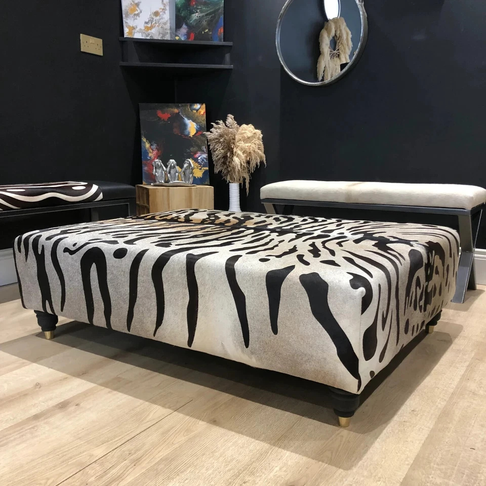 Bengal Tiger Print Cowhide Luxury Ottoman / Footstool - Image 2 of 4