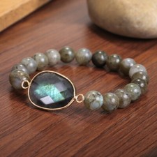 Natural 8mm Labradorite Stone Beaded Bracelet Crystal Stretch Bracelet Handmade