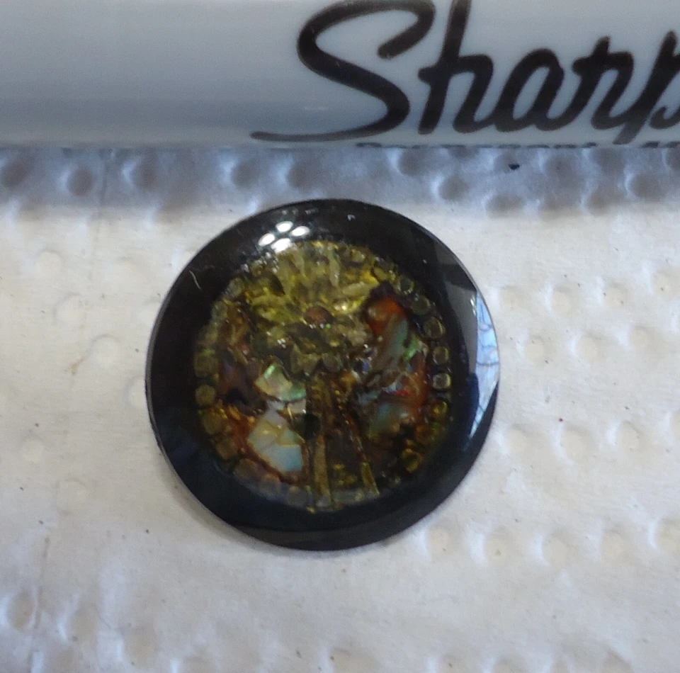 Vintage Metal FLOWER Design Under Glass Button 11/16" Signed TJG '64 - Image 4 of 4