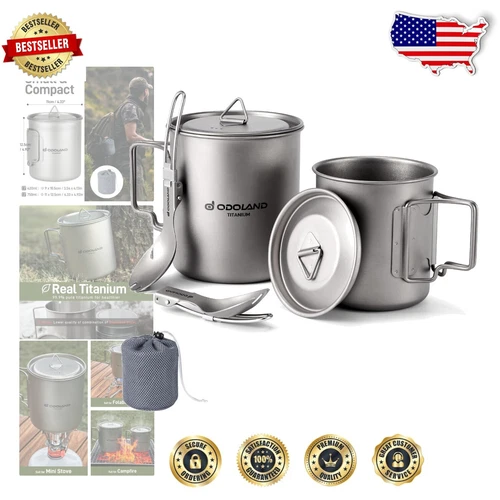 99.9% Pure Titanium Camping Cookware Set - Lightweight Cooking for Adventures