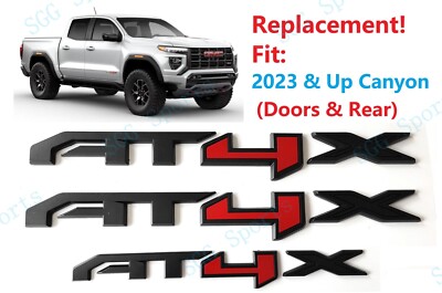 3PCS Matte Black Red Door Rear AT4X Emblems Badge Fit 2023-2025 GMC Canyon AT4X