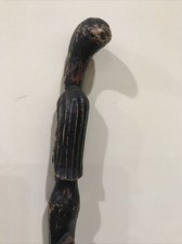 Hand Carved Wood Walking Stick Staff Jamaica Face Snake Folk Art Two Tone 40"