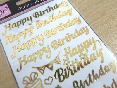 MINILABEL Shiny Gold Foil Happy Birthday Labels Stickers for Craft Cards Decoration WD-15