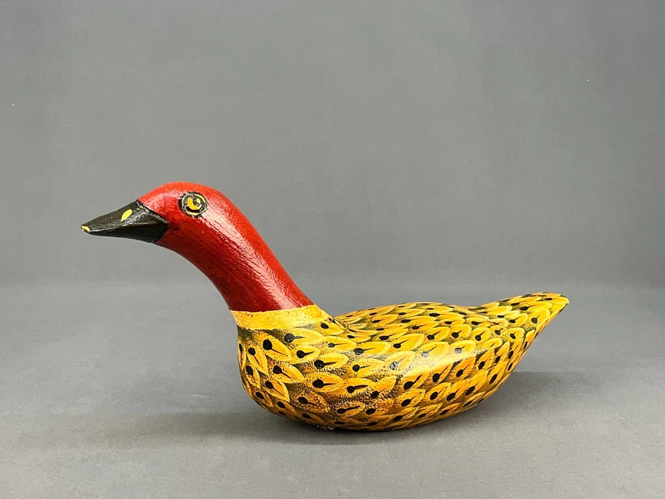 Antiguo señuelo de pato de 14 3/4" pintado a mano de arte popular de principios del siglo XX Foto 2 de 4