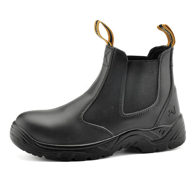 SAFETOE Chelsea Safety Boots Steel Toe Work Shoes Cow Leather Water-Resistant