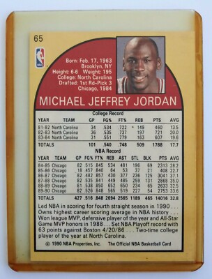1990 NBA HOOPS MICHAEL JORDAN BASKETBALL CARD #65 EXCELLENT