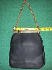 Vintage Magid Black Satin Purse W Gold Hardware 1950  s 1 Inside Pocket