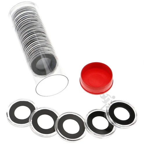 20 Air-Tite 16mm Black Ring 1/10oz Gold Eagle Coin Holders & Red Capsule Tube