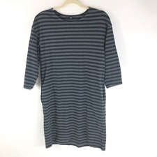 Uniqlo Shift Dress 3/4 Sleeve Striped Pockets Gray Black Size M