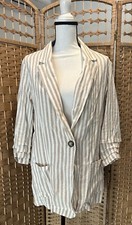 H Halston Womens Linen Blend Blazer SZ XLOne Button Ruffle Sleeve Career Office