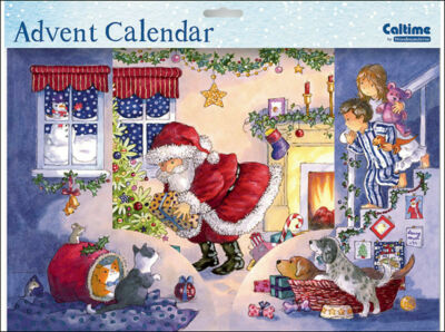 Heiligabend 3D Adventskalender 538x245mm Glitzerlack & Umschlag Caltime