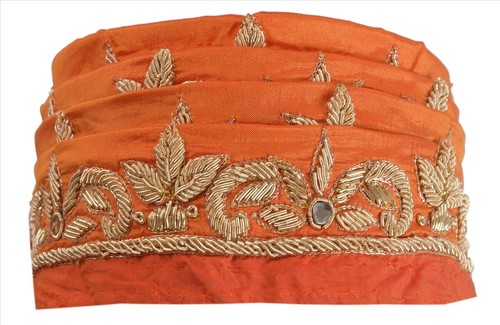 Sanskriti Vintage Saree Border Hand Beaded Craft Zari Trims 1Yd Ribbon Saffron - Picture 5 of 8