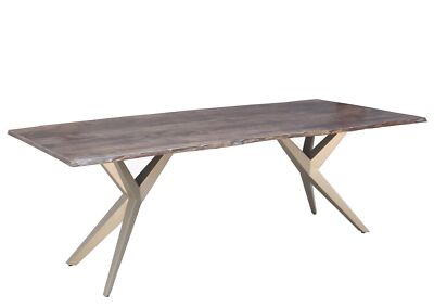 Baumtisch Akazie 180x90x76 grau lackiert Beine silber matt FREEFORM 4 #35