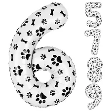 40 Inch Dog Foil Birthday Balloons,Black White Dog Paw Dog Bone Print Number ...