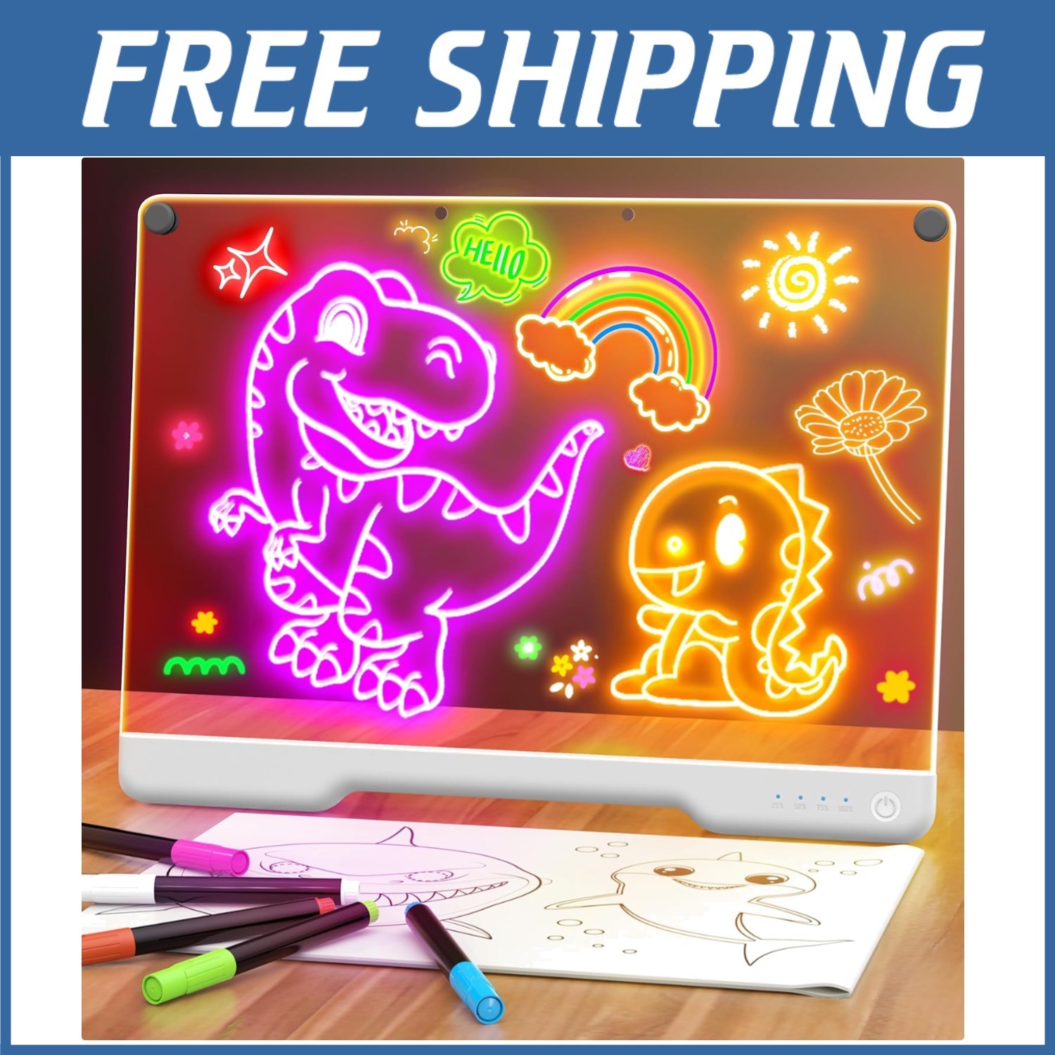 Light Up Drawing Pad with Stand, 5 Markers