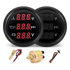 Triple Gauge Set - Water Temp 104f-248f Oil Pressure 0-145psi Voltmeter