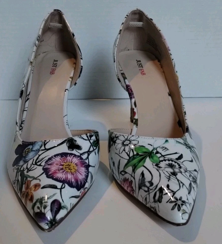 Zapatos de vestir de tacón alto para mujer talla 9 M blancos flores silvestres naturaleza Roza Just Fab Foto 3 de 4