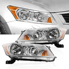 Headlights Chrome Housing Amber Corner Pair for 2008-2012 Honda Accord 4Dr Sedan