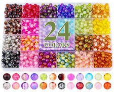 XSEINO About 1200 PCS 6mm Cracked Style Glass Beads Bracelet Making Kit, 24