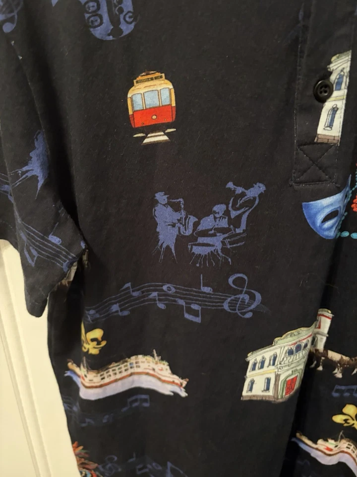 Rare Paradise Found x RASH Japan New Orleans Jazz Mardi Gras Polo Shirt L - Image 2 of 4