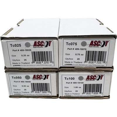 Ascot T Style Coated lead Clip-On Wheel Weight Bundle .25oz-1.00oz (4 Items)