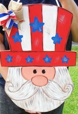 AMERICANA 13" UNCLE SAM SIGN 4th of July Deck Porch Wall Door Hanger Plaque