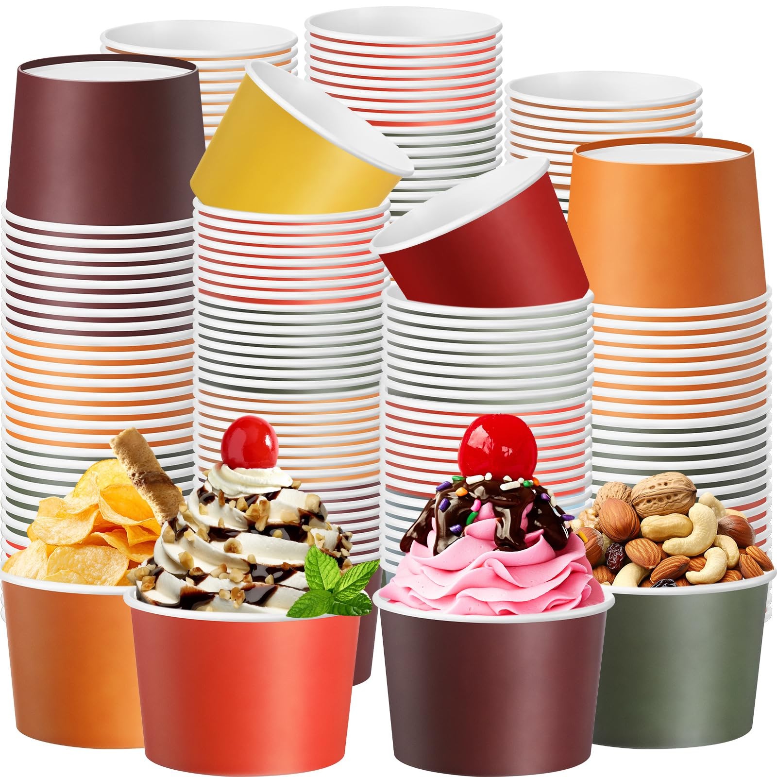 Paper Ice Cream Cups 9oz Colored Disposable Dessert Bowls for Hot or Cold Foo...
