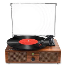 Vinyl Record Player Wireless Turntable with Built-in Speakers and USB Belt-Dr...