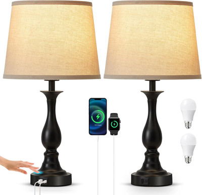 Bedside Table Lamp Touch Control Bedroom Lamps with USB a and C Charging Port 3