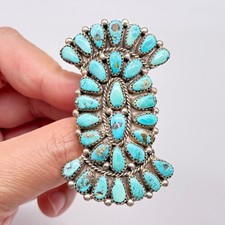 Vintage Navajo Native Turquoise Cluster Sterling Silver Ring Size 7.5