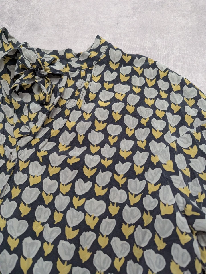 Farhi Blouse Womens UK 10 Floral 100% Silk Top Tulip Lightweight Shirt Boho Tie - Изображение 2 из 4