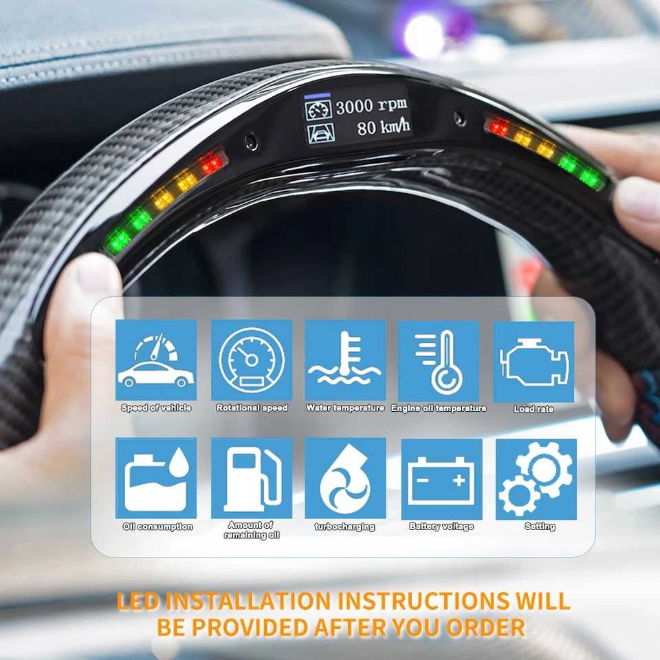 LED Carbon Fiber Steering Wheel Perforated For Mercedes-Benz AMG W205 A45 CLA 45 - Image 2 of 4