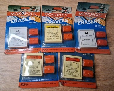Vintage 1984 Monopoly Erasers ADI Inc. Lot Of 5 On Poor Cards  Toys R' Us (4)