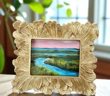 Paesaggio palustre incorniciato in miniatura in stile vintage cornice dorata dall'artista, io!