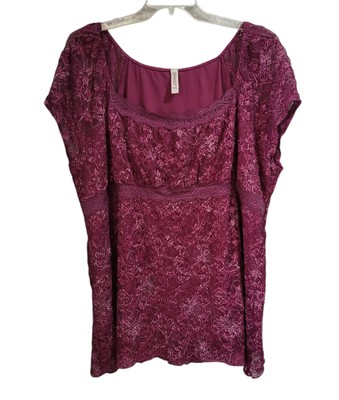 Vintage Womens Lace Top Plus 30/32 Purple Empire Waist Babydoll Y2K Coquette 90s