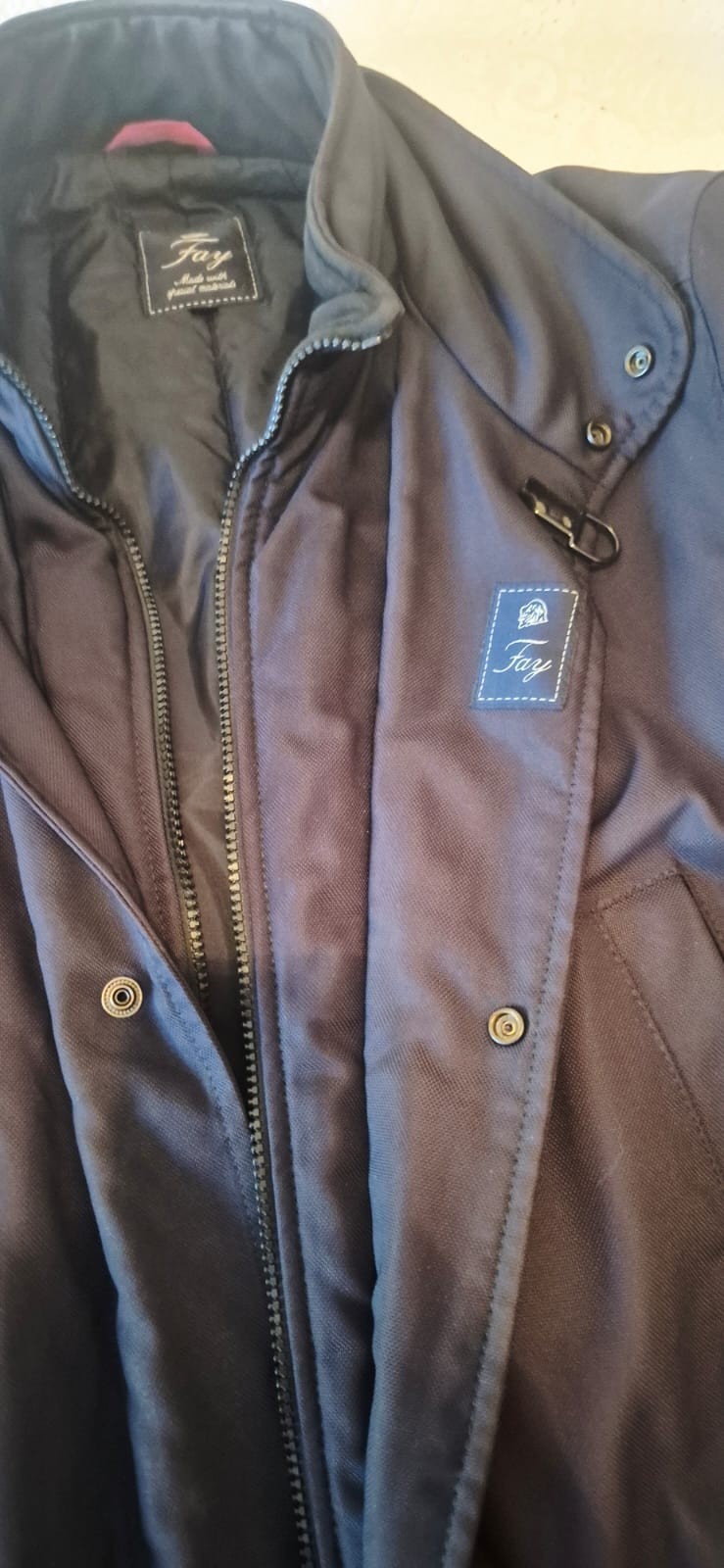 Fay giacca a vento uomo blu imbottita zip/bottoni colletto coreano L