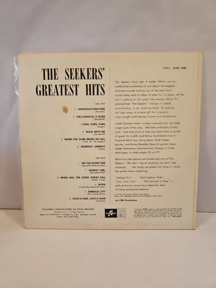 The Seekers Greatest Hits Vinyl LP EMI Columbia Records VGC - Image 2 of 4