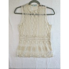 Maurices Womens Tank Top Medium Ivory Lace Crochet Boho Peplum Tank
