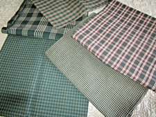 Vintage COTTON PLAID FABRICS 5pcs brn/grn/red/wht/beig - 9 yds never used