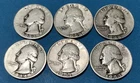 Lot of 6 Washington 90% Silver Quarters 1942+44+44+46+51+64 Free Shipping