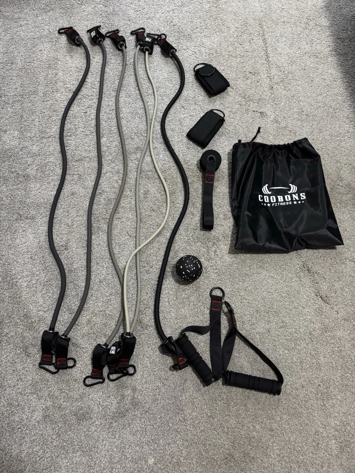 COOBONS FITNESS Resistance Bands Set 10pc Handles Door Anchor Carrying Bag