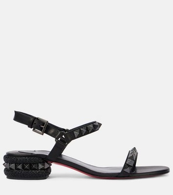 Christian Louboutin PYRASAND 30 Leather Spiked Studded Flat Sandals Black $895