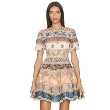 Zimmermann 100% Linen Devi Spliced Mini Short Sleeve Dress 0 XS Small